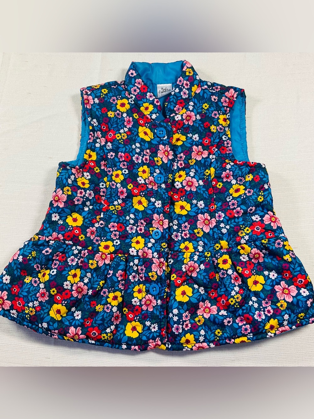 BABY ESSENTIALS Girl 18M Colorful Floral Quilted Vest Blue Pink Yellow Red Green